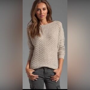 VINCE Wool Blend mini cable boat neck sweater in taupe​​​​